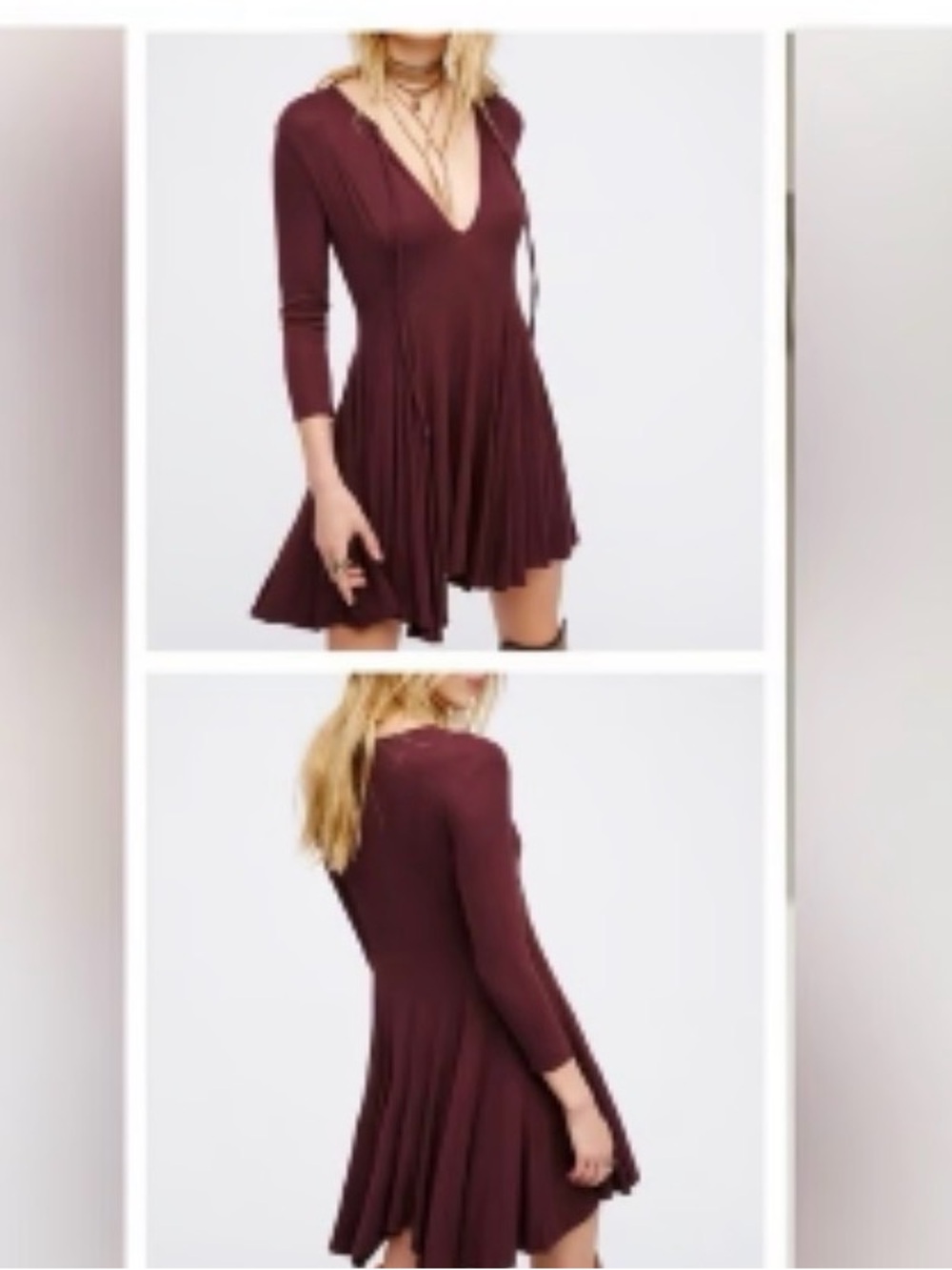 Free People Deep V Swing Mini Dress - Burgundy